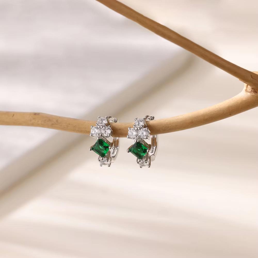 New Trendy Color Row Diamond Micro-inlaid Zircon Ear Buckle Simple and Advanced Sense Exquisite Small Commuter Earrings