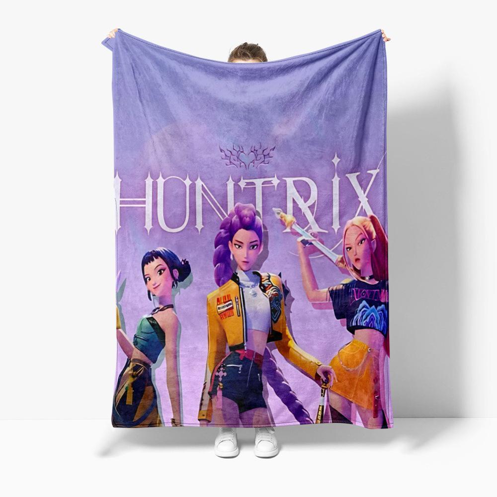Cartoon K Pop Demon Hunters Flannel Blanket Cover Warmth Winter Blanket Multifunctional Decorative Universal Blankets