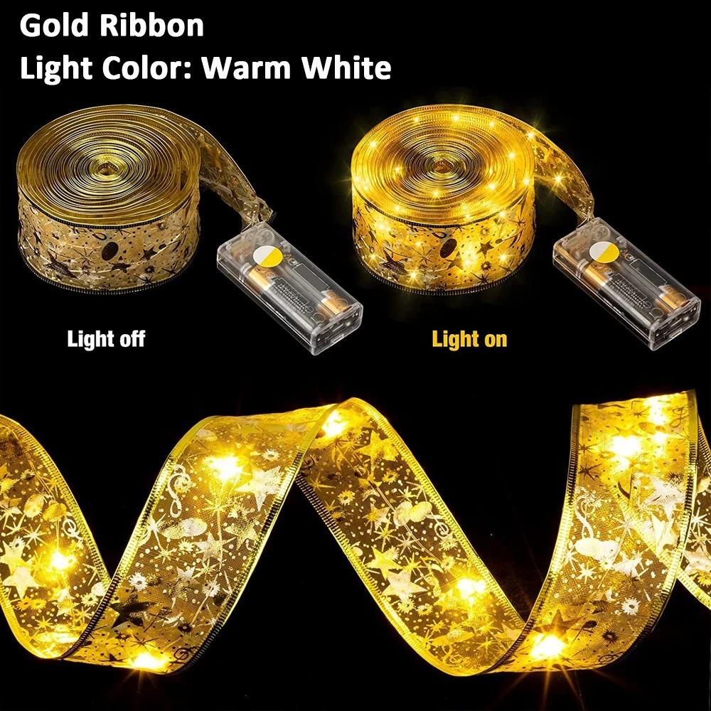 Christmas Tree Ribbon Fairy Lights, Indoor DIY Lace Bows String Light Battery Powered Twinkle for Christmas Tree New Year Decor