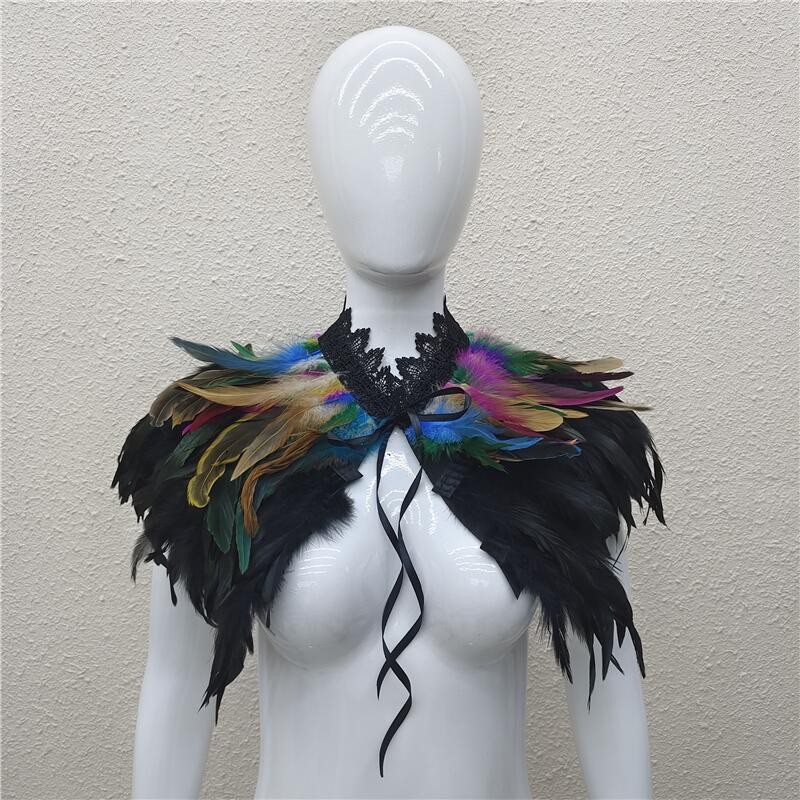 Halloween Masquerade Feather Cape Shawl Bolero with Optional Multi-Color Choices