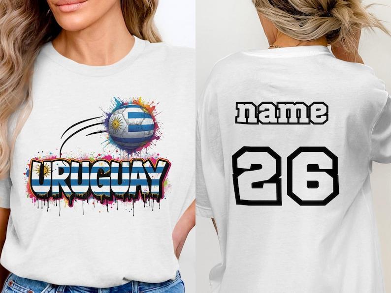 Custom Uruguay Soccer Ball T-Shirt, Uruguayan Flag Fan Tee, Football Pride Shirt, Sports Fan Gift for Him Her, Graffiti Style Uruguay Top 3XL