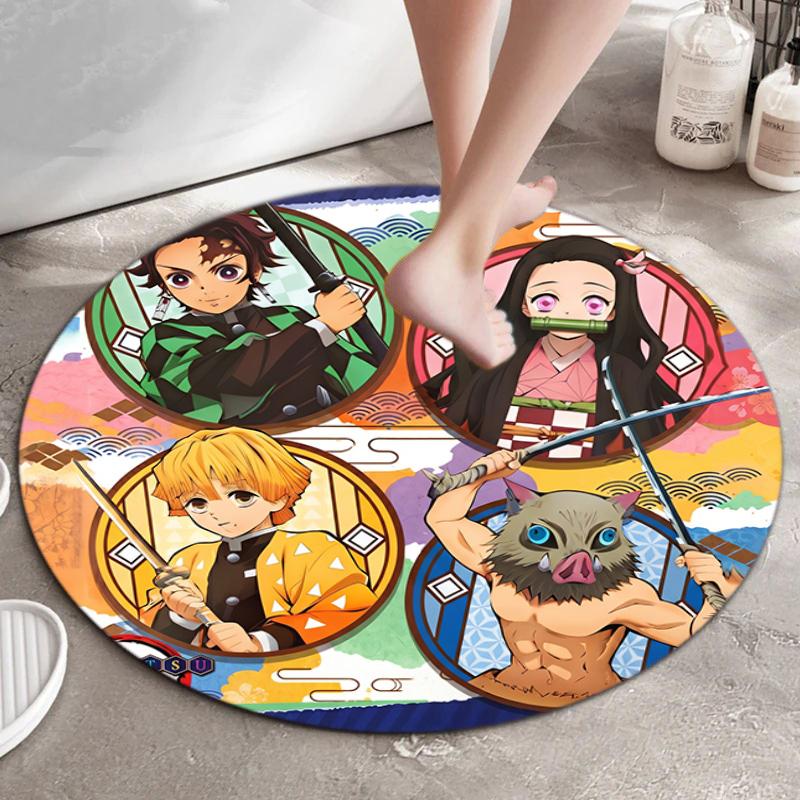 Classic Japanese-style Cartoon Demon Slayer Round Rug, Home Soft Decorative Anti-slip Yoga Mat and Chair Mat, Outdoor Floor Mat Carpet K6