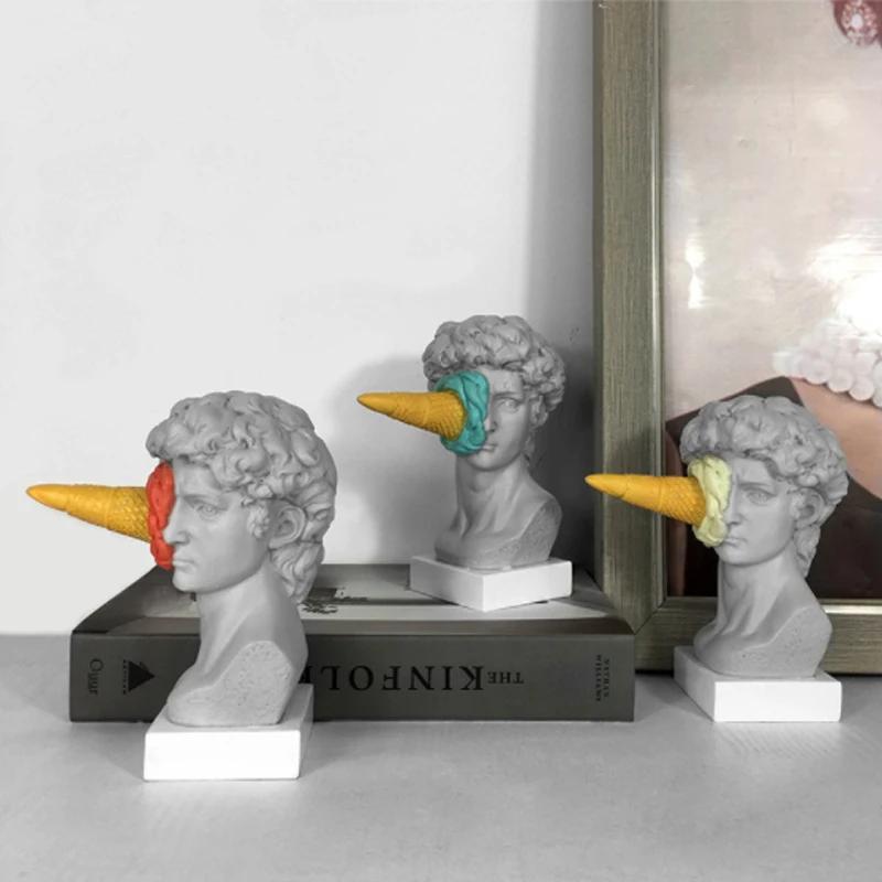 Ice Cream David Statue Home Decoration Head Bust  Sculpture Resin Mini Modern Abstract Art Sketch Desktop Ornaments