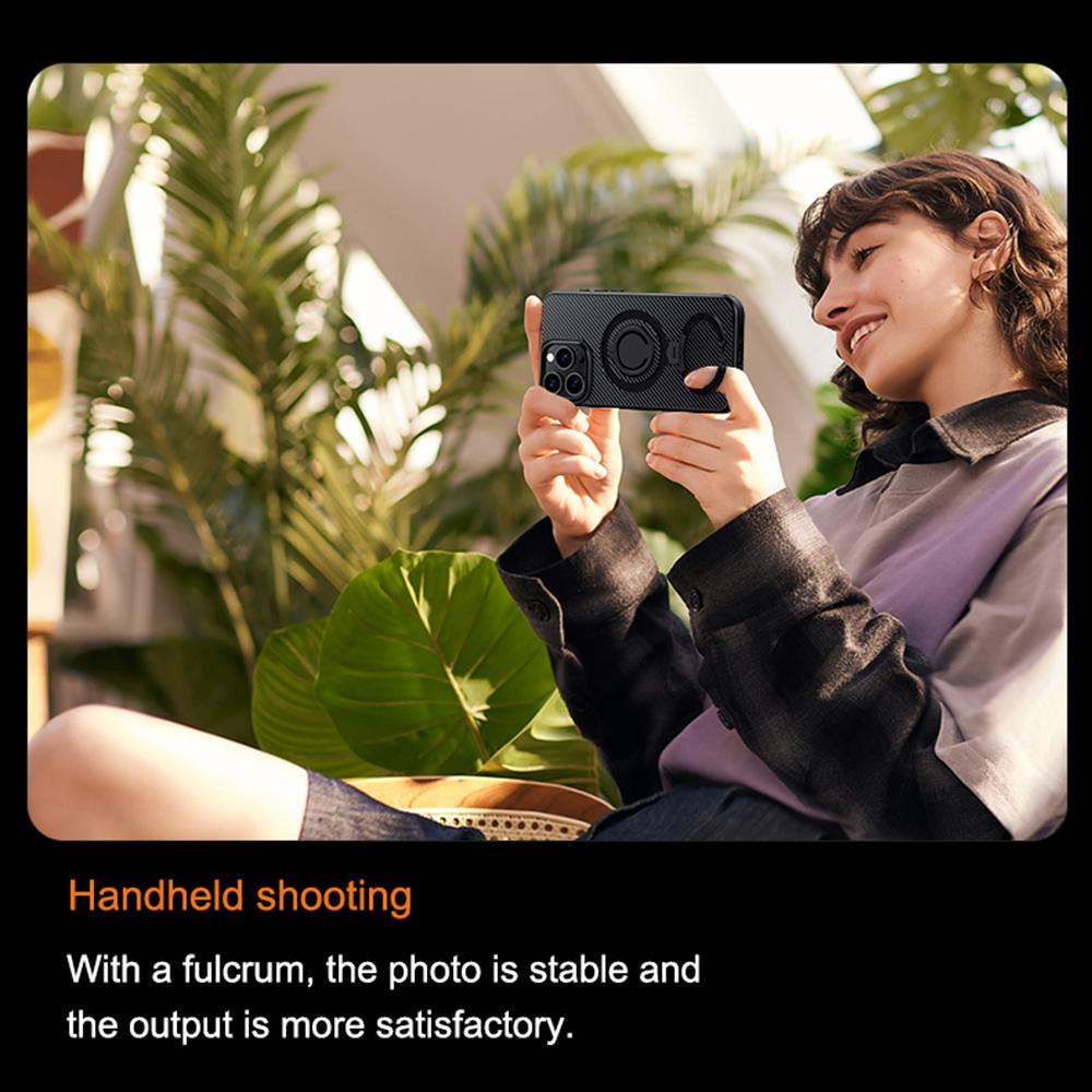 For iPhone 16 Pro Case Compatible with MagSafe Kickstand Carbon Fiber Texture PC+TPU Phone Cover with Silicone Ring