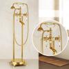 Gold Brass Floor Stand Bathtub Shower Faucet Swivel Spout Bathroom Jade Shower Faucet Mixers Tap Jade Standing Bathtub Faucet