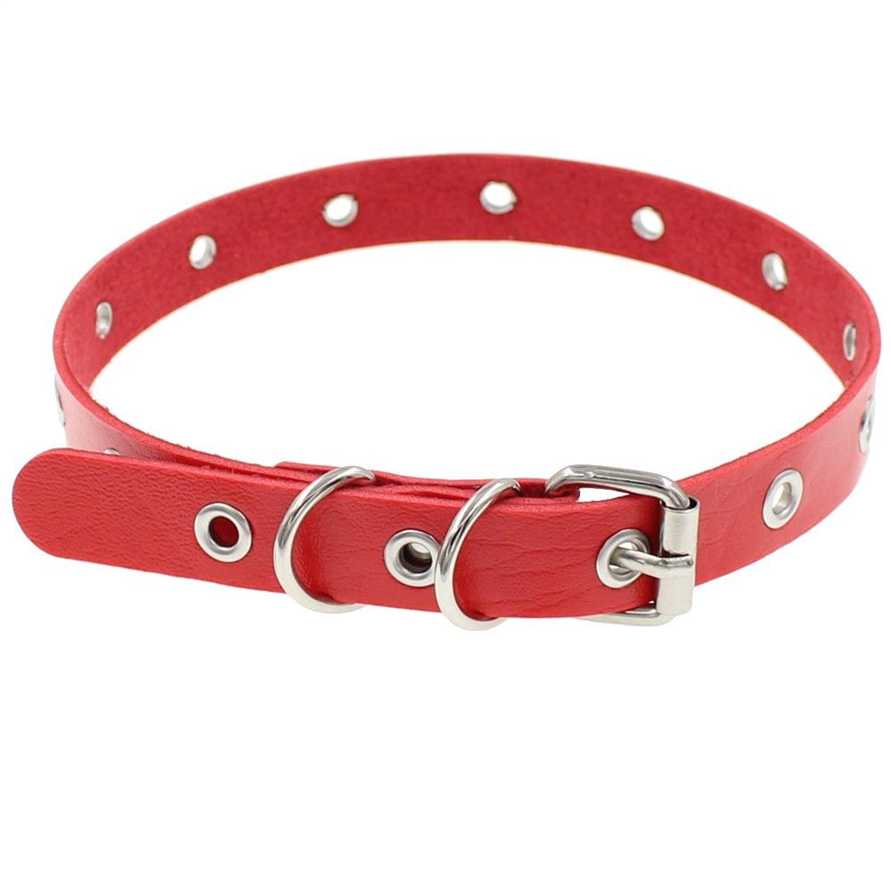 Punk Personality Black Leather Geometric Eyelets Rivets Collar for Women Men Fashion Hip Hop Necklace Bracelet Dual Use Jewelry