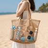 Nylon Mesh Beach Bag Large Capacity Swimming Bag Soild Color Mesh Handbag  Cosmetic Bag