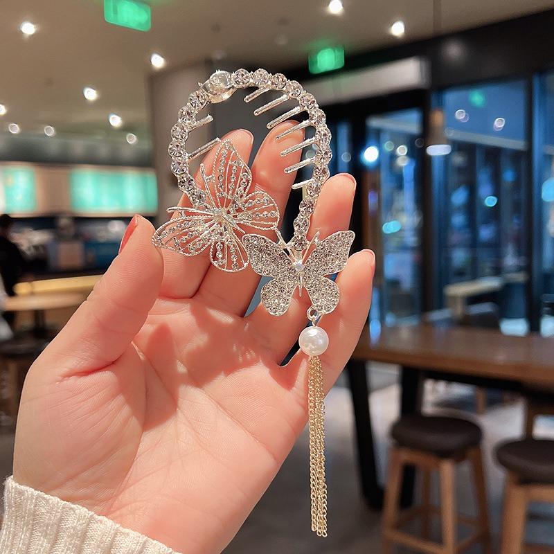 Exquisite Zircon Flower Tassel Hair Clip Fashion Shining Women Elegant High Horse Tail Hair Clip Plate Hair Artifact