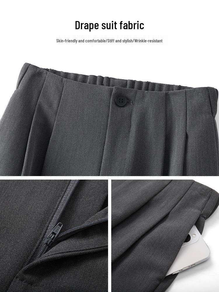 Dámské šedé kalhoty s širokými nohavicemi, s vysokým pasem, splývavé, délka až na zem, jaro a podzim 2025