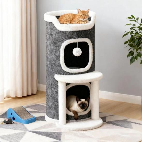 Drapak dla kota Wieża do wspinania dla kota Beczka do drapania dla kota z 3 jaskiniami dla kota Sisalowa podkładka do drapania Wielopoziomowa wieża do zabawy dla kota dla rodziny z wieloma kotami