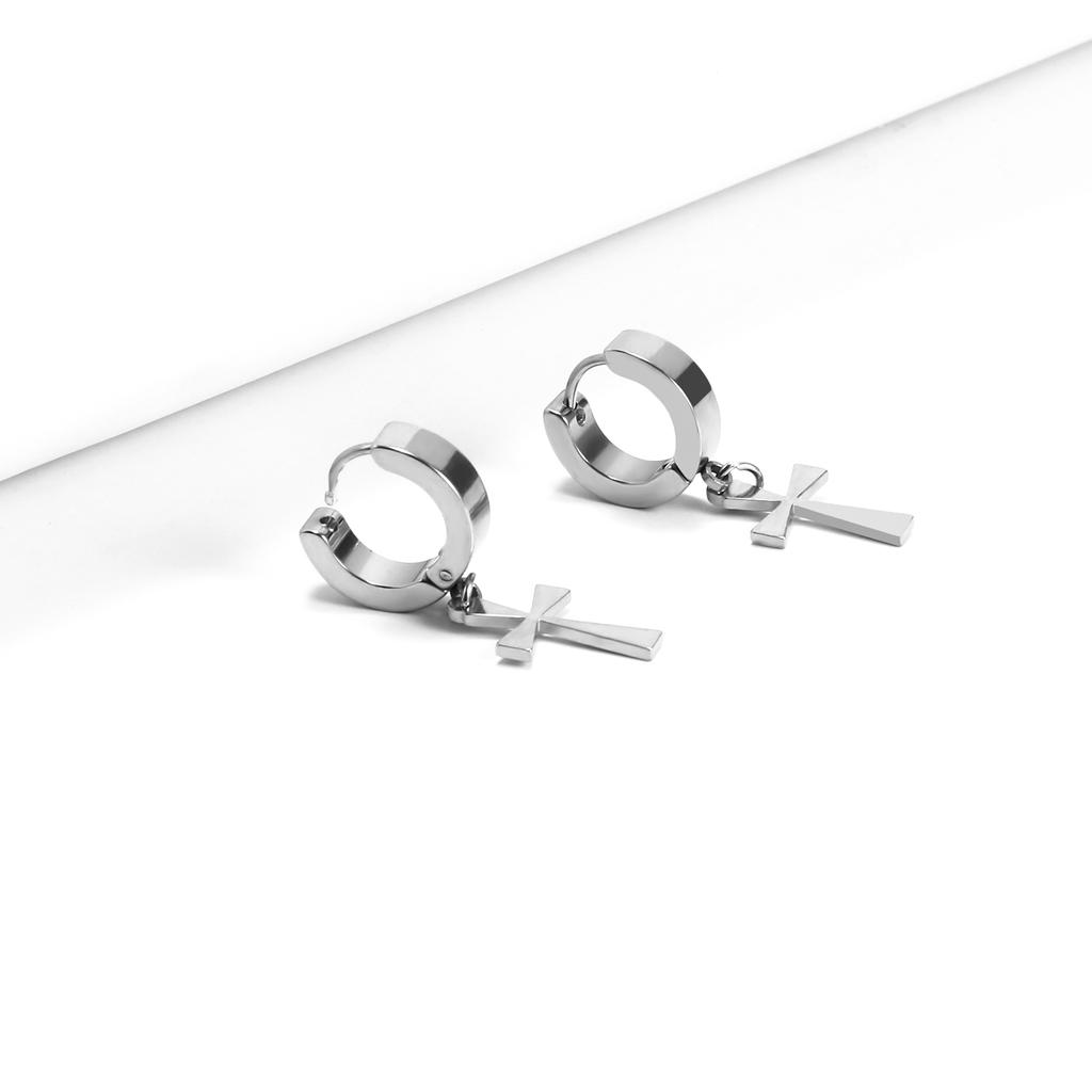 Silver Color Cross Earring for Ladies 316L Stainless Steel Christian Accessories Non-allergic Fashion Eardrop Waterproof Jewelry