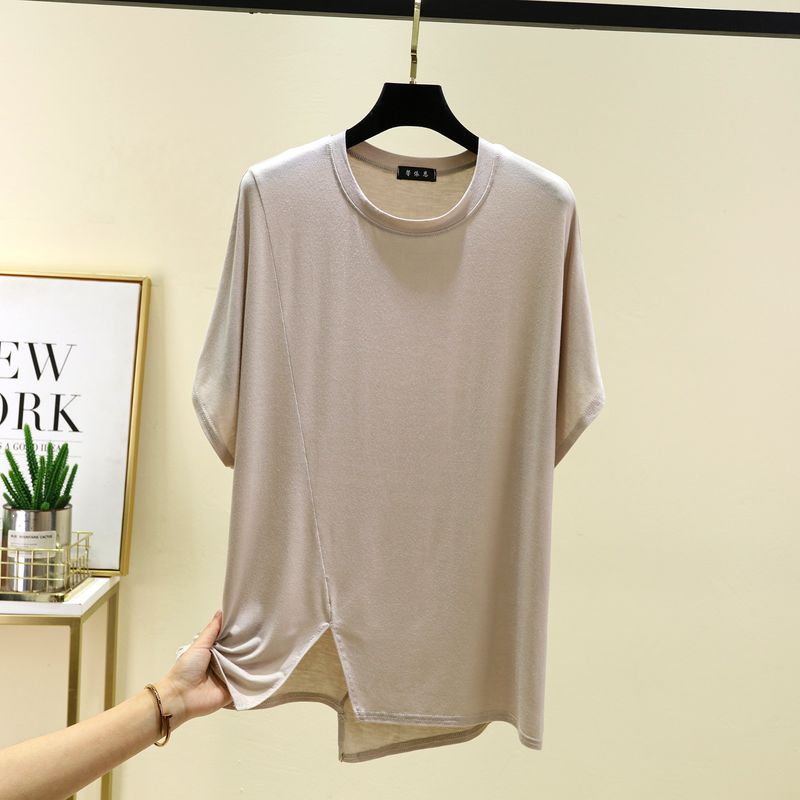 K-style Modal Asymmetrical Short-Sleeved T-shirt Women's Summer Thin Western Style Leisure Plus Size Loose Versatile Bottoming Top