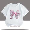 Pink Bow Graphic Print Tshirts For Girls Summer Children Casual Cute Comfortable Colorful Tops Kids Oneck Short Sleeve Tees