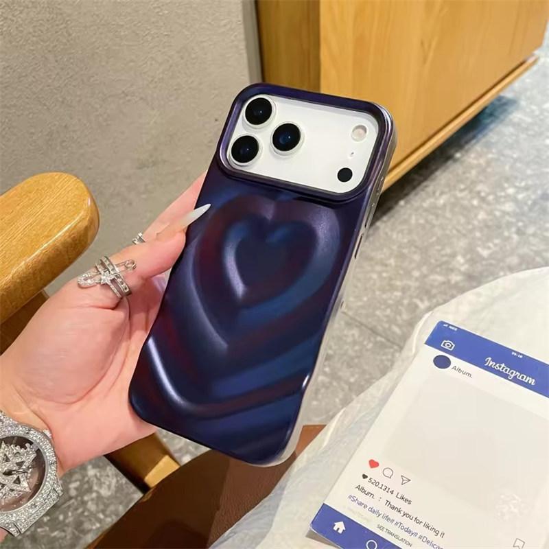 Fashion 3D Love Heart Candy Color Phone Case for iPhone 17 Air 16E 15 14 13 12 11 Pro Max Ripple Ultra Slim Shockproof Ins Cover