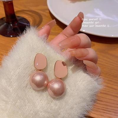Hong Kong Style Pink Pearl Earrings - S925 Silver, Elegant and Versatile