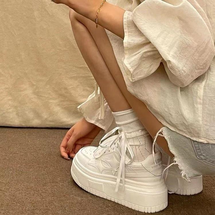 Little white shoes board shoes women's spring and summer school new thick-soled heightening couple's work sports shoes