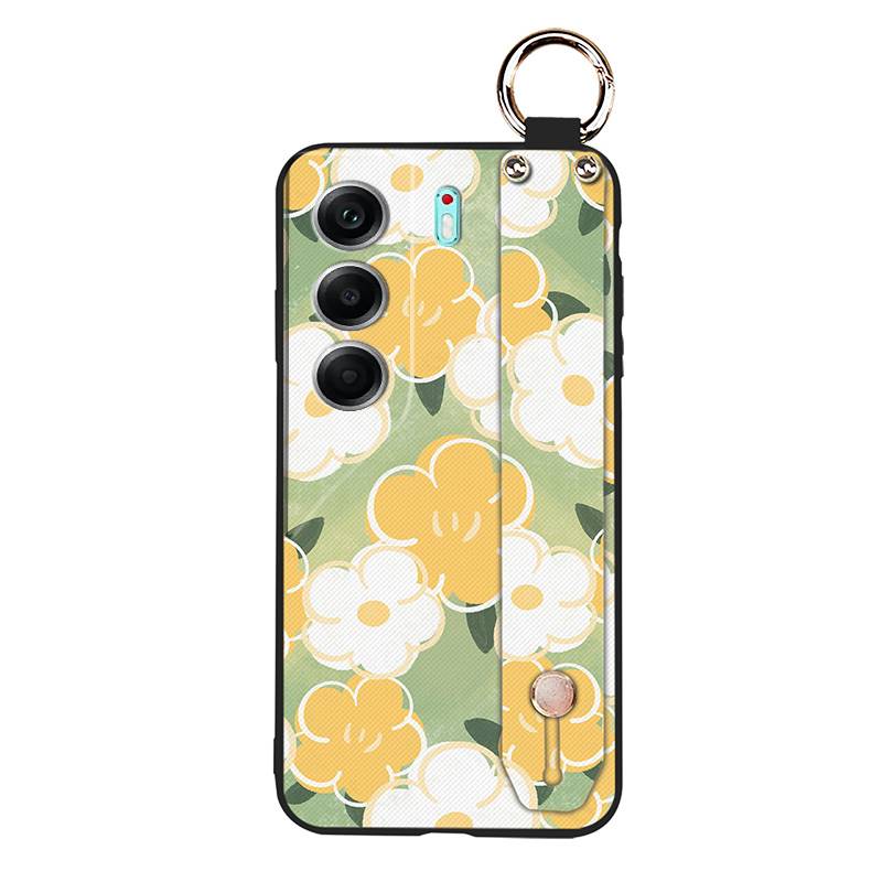 Durable Lanyard Phone Case For Tecno Camon40 Pro 4G/5G/CM6/CM7 Waterproof Back Cover Oil Painting Ring Silicone Flower