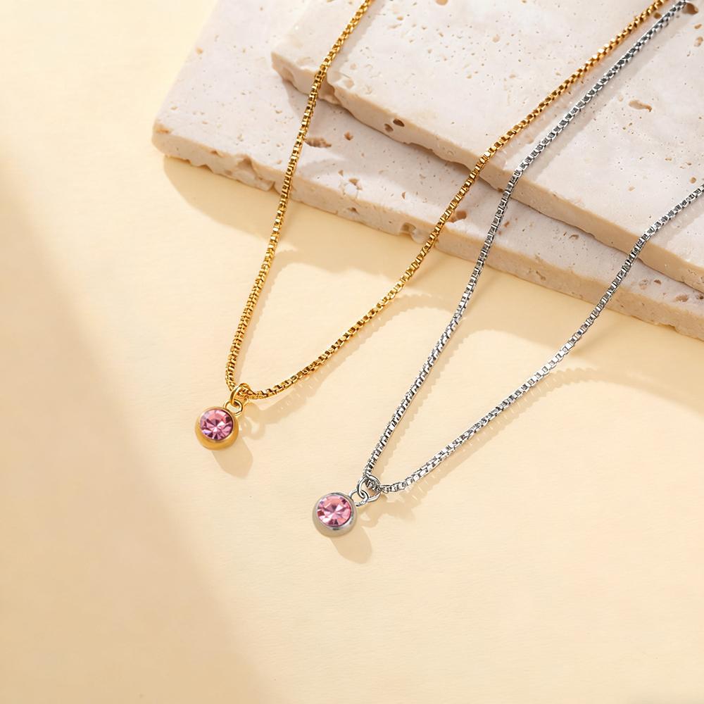 Clear Zircon 12 Month Birthstone Charm Necklace for Women Stainless Steel Thin Box Chain Necklace Jewelry Birthday Gift 2026