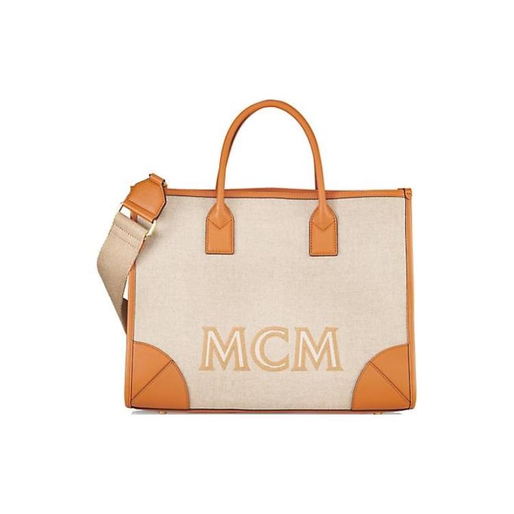 New MCM München Fabric Canvas With Calfskin Trim Combo Bag, One Shoulder Handbag Tubas Women's MWTCABO04CO001