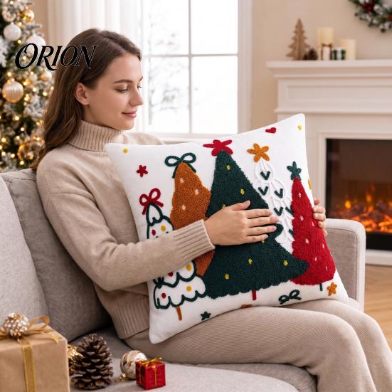 Seasonal Home Soft Furnishing Colorful Trees Christmas Pillowcase, Festive Throw Pillow Case with Zipper, Living Room Ornament Decorative Cushion for