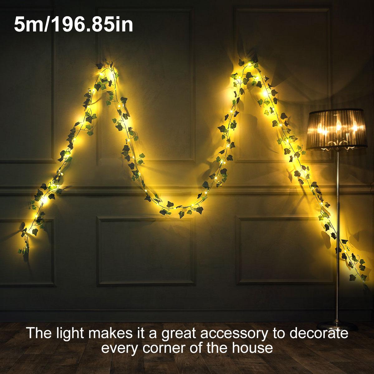 

10/5M Green Leaves rattan String Light Decor Wall Hang LED Lamp Garden Yard Aisle Illuminate Wedding Party Ambient Light Strip