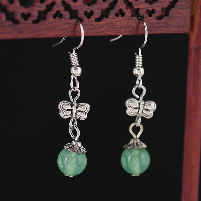 

New Chinese butterfly agate earrings niche design national style earrings retro simple exquisite long earrings women