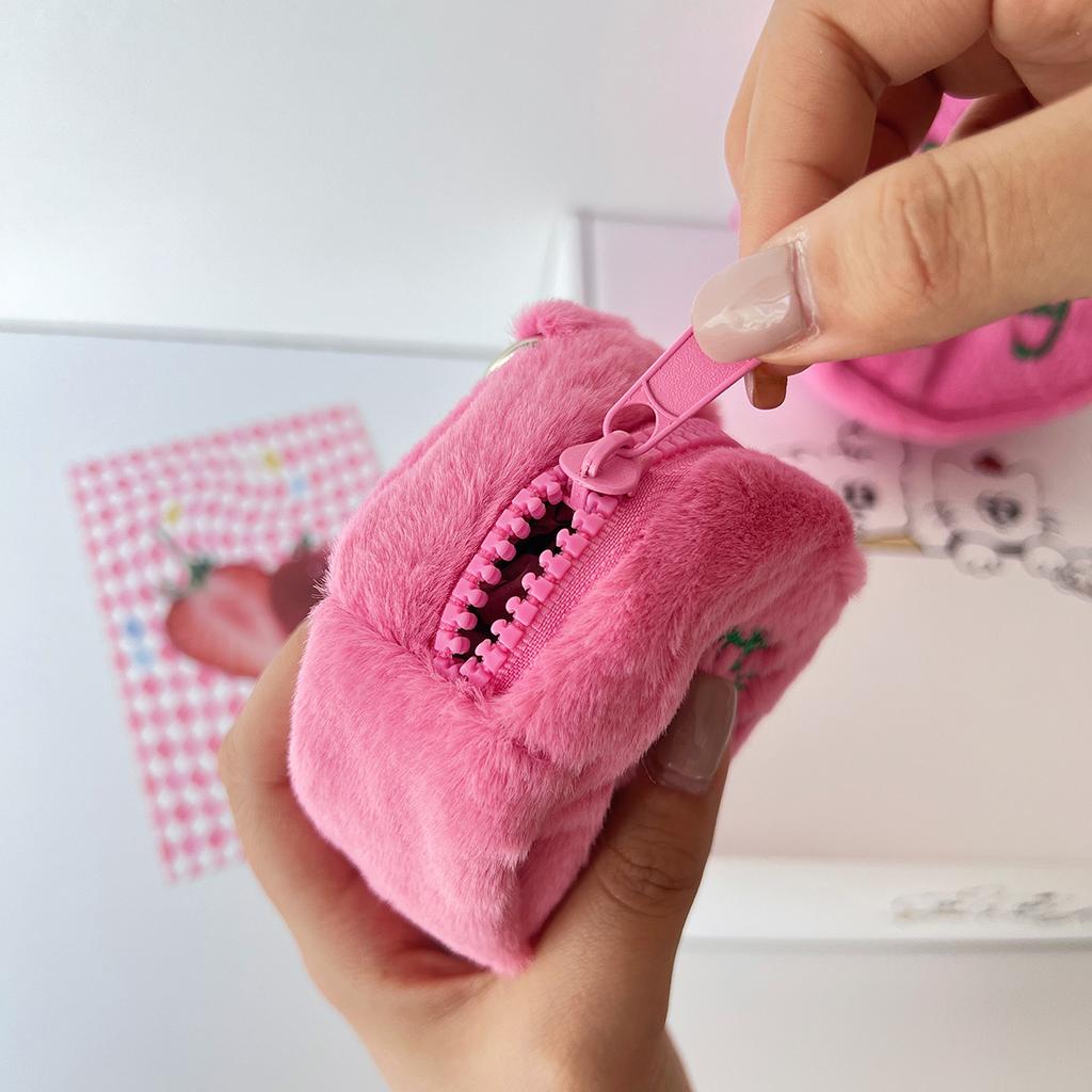 Cute Plush Cosmetic Bag Portable Letter Embroidered Coin Purse Hanging Bag Perfect Lipstick Envelope ID Bag For Traveling