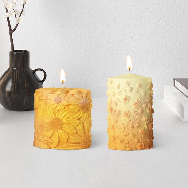Sturdy Silicones Candle Molds With Embossed Florals Designs for Unique Candle Making Home Decoratiion Craft Supplies