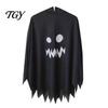 Spooky Cosplay Cloak for Boys Girls Hooded Ghost Costume, White/Black Cape Costume Kids Adults, Cute Face Party Dress Halloween Outfit with Wave Edge