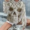 Women's Hooded Sweatshirt, Simulated Thick Wool Knitted Skull Creative Print Autumn Top