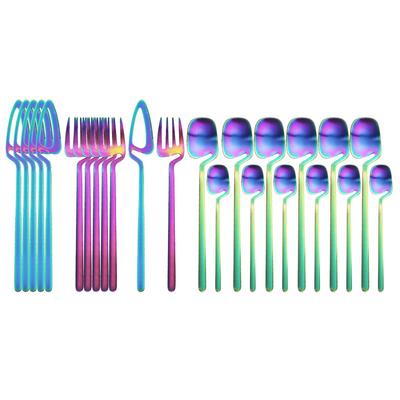 24Pcs Colorful Dinner New Cutlery Set Knife Fork Spoon Dinnerware Set 18/10 Stainless Steel Tableware Set Kitchen Silverware Set