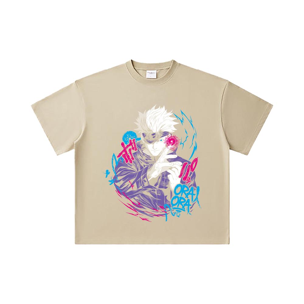 260 GSM Double Yarn 32 Count 100% Cotton Jujutsu Kaisen V59 Gojo Print Unisex Heavy Cotton T Shirt