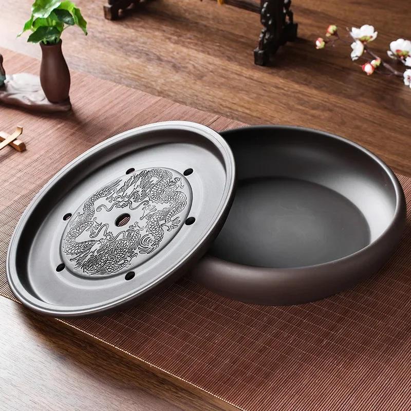 2024 Neuer Kung-Fu-Teeteller, Teemeer, Teetisch, großer Teeteller aus lila Sand, Teeservice aus Keramik, einfaches rundes Teetablett für den Haushalt