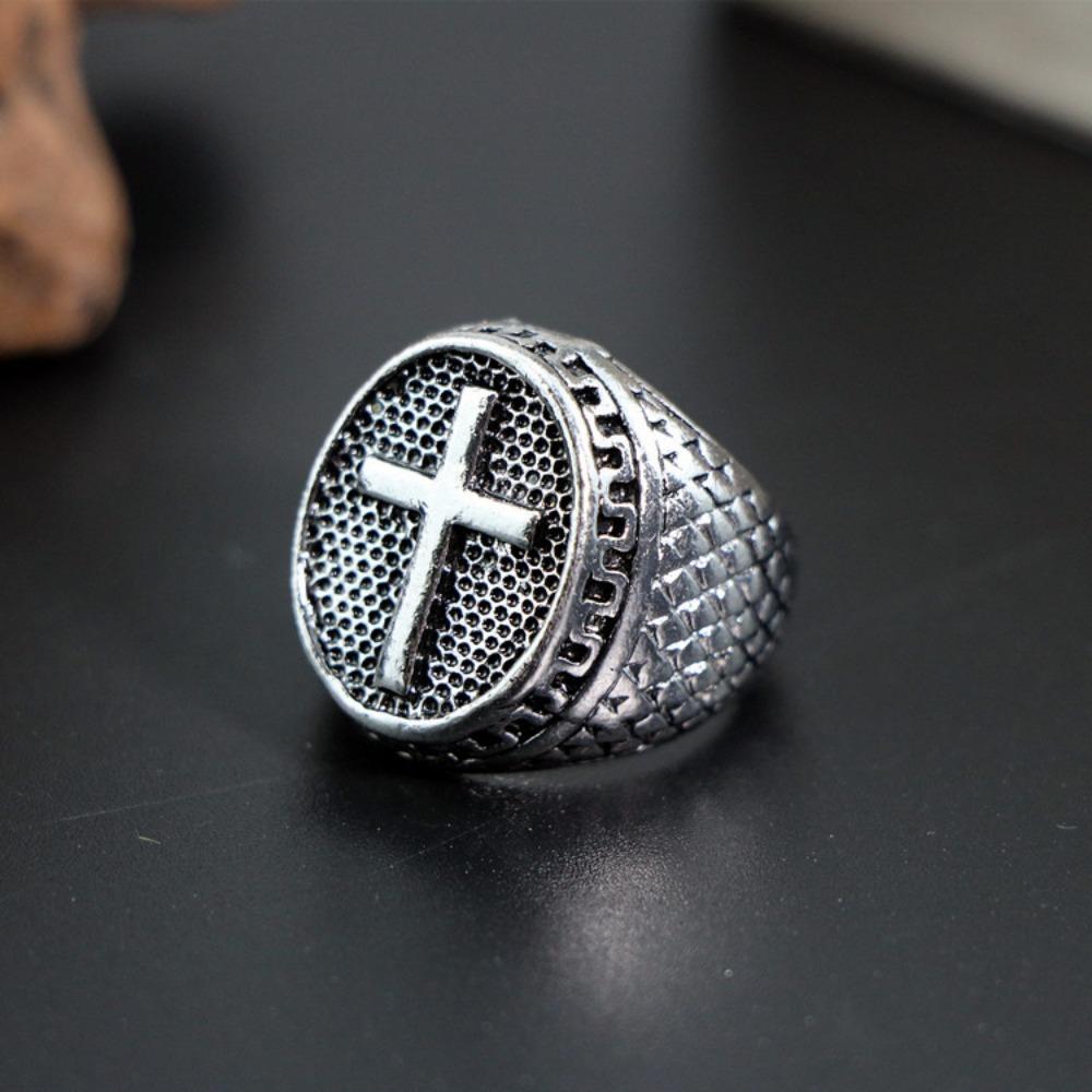 European and American Men's Trendy Metal Ring, Retro Style Cool and Handsome Design Totem Geometric Men's Ring