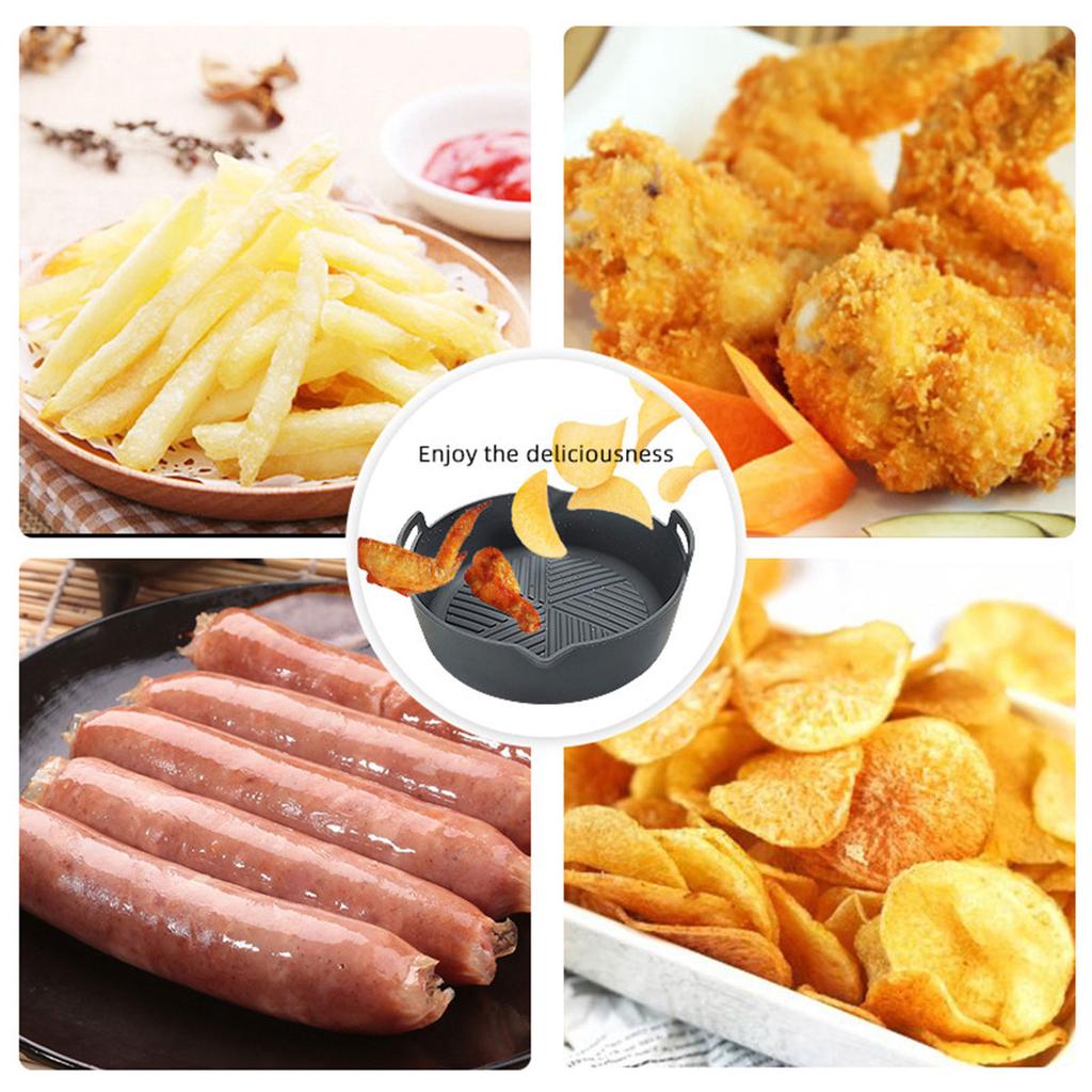 Air Fryer Silicone Pot 8 Inch Reusable Air Fryer Silicone Basket Replacement for Paper Liners BPA-Free Round Silicone Baking Pan