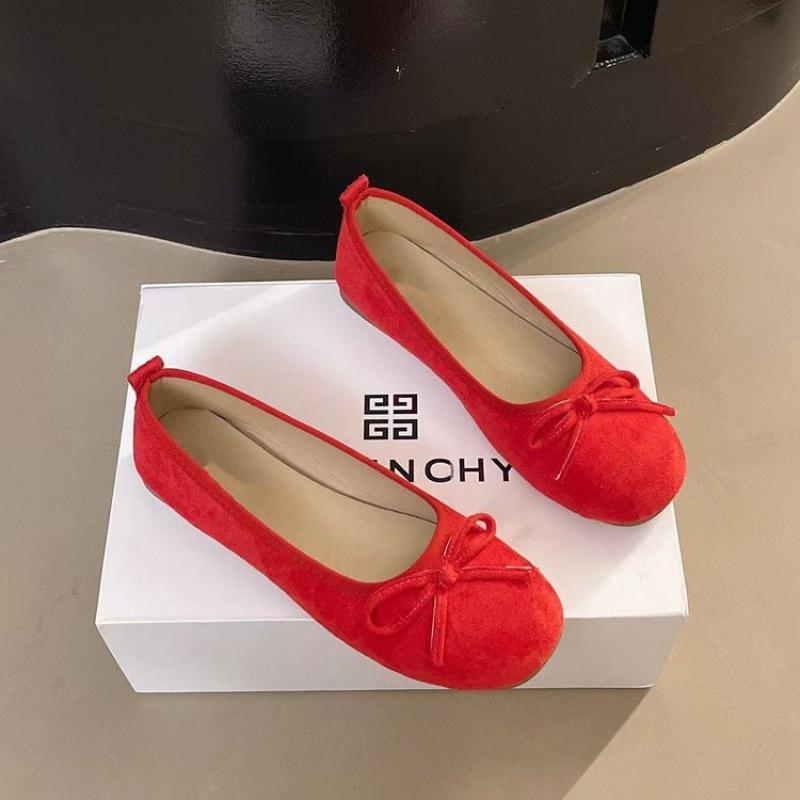 Macaron Gentle Fairy Soft Sole Ballet Shoes Light Mouth Flat Bottom Bow Frosted Velvet Round Head Single Shoes Paddle Shoes