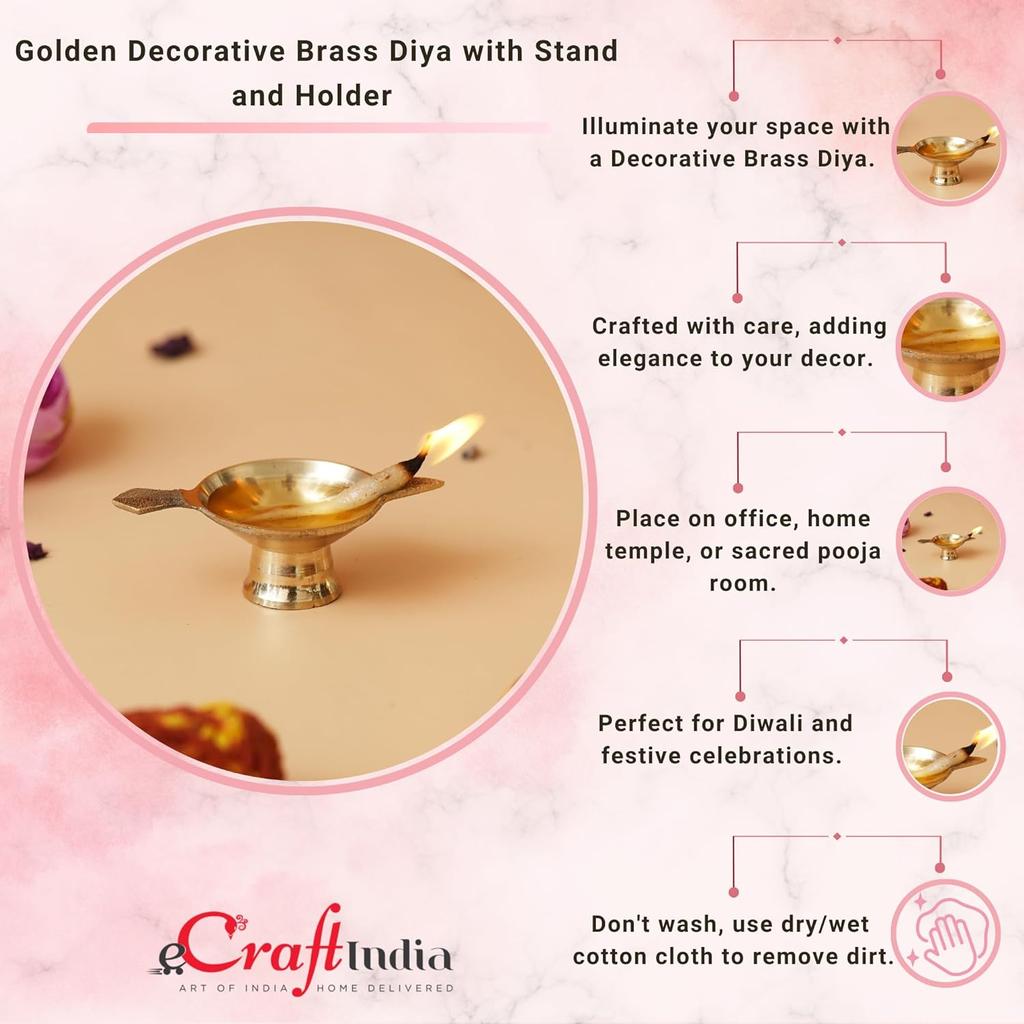Mosazná Díja se stojanem a držákem, Brass Diya with Stand and Holder, eCraftIndia