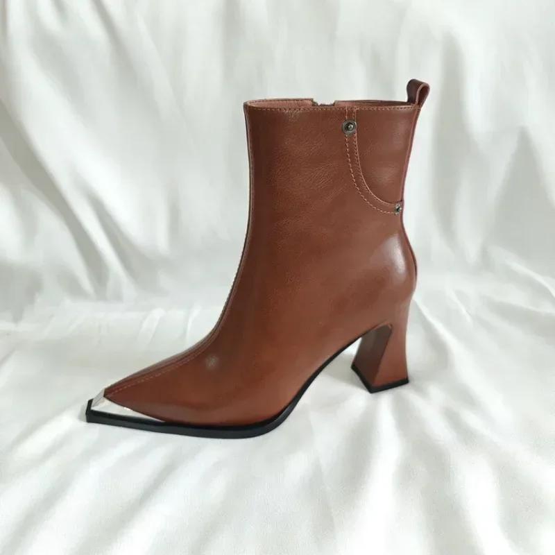 Vintage Brown Women Ankle Boots Fashion Elegant Square Toe Shoes Autumn Winter Thick Heel Women's Short Booties  34-40