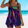 Women's Swimwear Tankini 2 Piece Swimsuit Colorful Fluid Pattern Vacation Bathing Suits