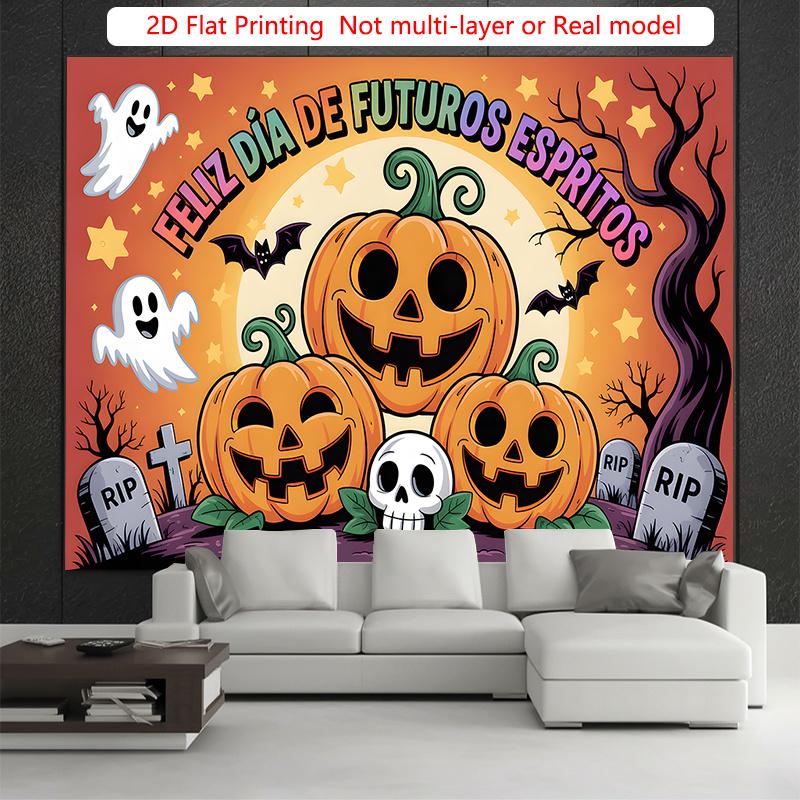 Party Backdrop Halloween Flat Scary Pumpkin Ghost Graveyard Photo Background Decor Outdoor Party Decor