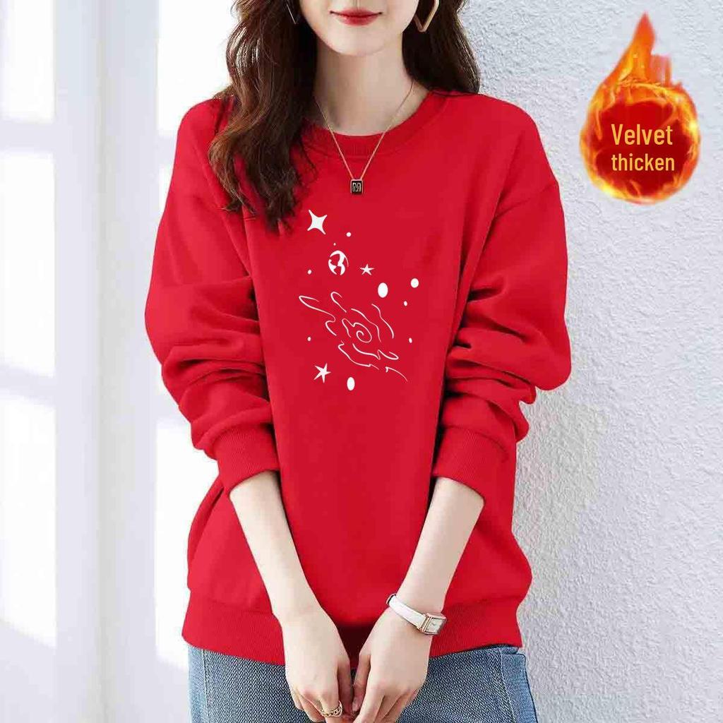 Jimo Women's Authentic Thin Hoodie - Autumn/Winter, Loose Fit, Velvet Lined, Pure Cotton, Round Neck, Trendy
