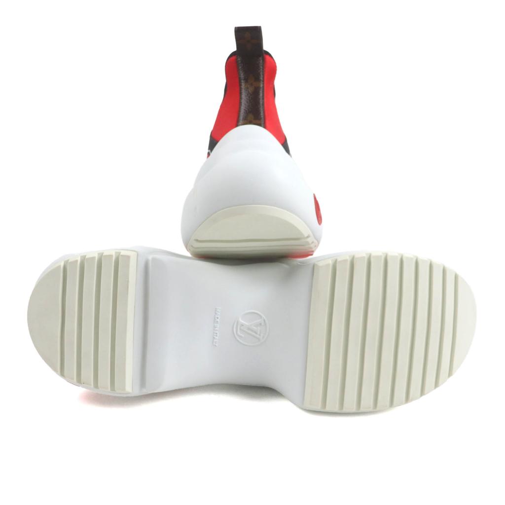 Great LOUIS VUITTON Sneakers Arclight Line Socks Red Black Yellow Nylon Mens 42 Used