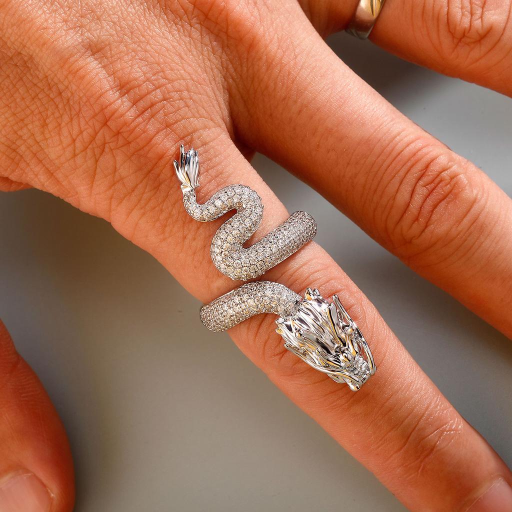 New Black Open Ring with Men's Design Sensation: Spiral Dragon Ring