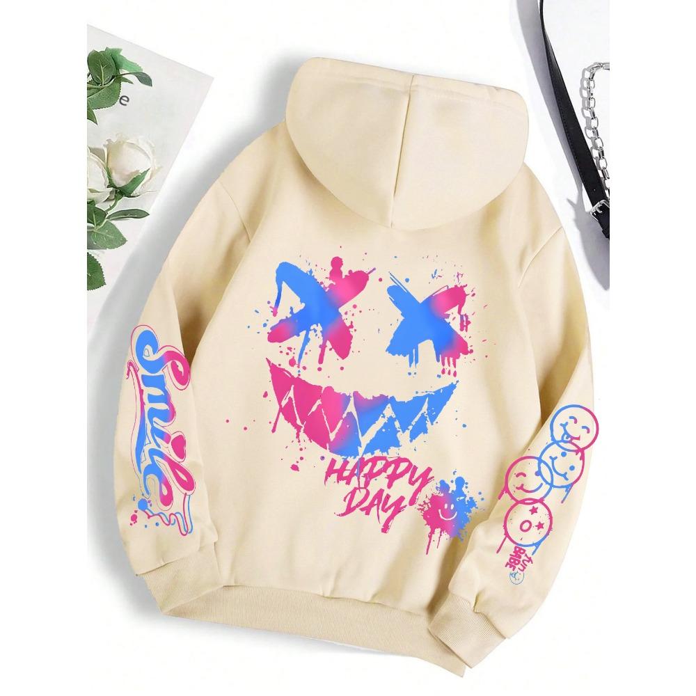 Spring Autumn Happy Day Graffiti Print Women Hoodie Street Hip Hop Hoody Fashion Hoodies Vintage Oversize Men's Clothes