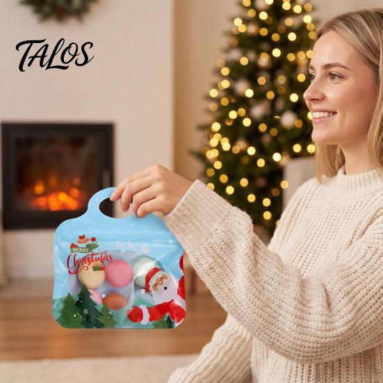 Decorative Christmas Snack Containers Treat Bags with Handles, Self-Seal Candy Cookie for Clear Window Gift Pouches Holiday Party Favors, Small Items