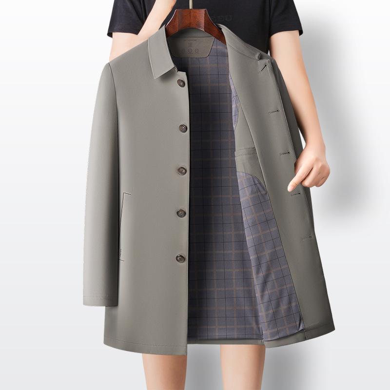 Spring and Autumn New High-end Medium and Long Trench Coat Middle-aged Business Casual Lapel Jacket Dad Outfit