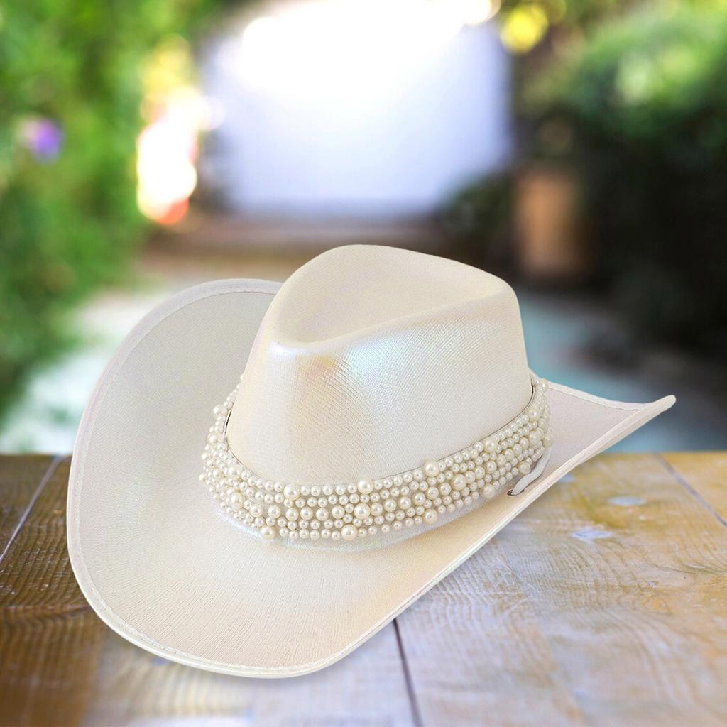 Jeweled Pearls Cowboy Hats Bride Hat Panama Hat for Bachelorette Party Cowboy Hats for Club Stage Shows