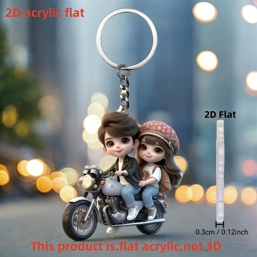 Cute Couple Motorcycle, 2D Flat Acrylic, Decoration, Suitable for Keychain, Backpack, Christmas, Halloween