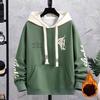 Winter Men Hoodie with Hood Drawstring Letter Printing Color-blocked Hip Hop Style Oversized Thickened Warmth Rentention Outerwear