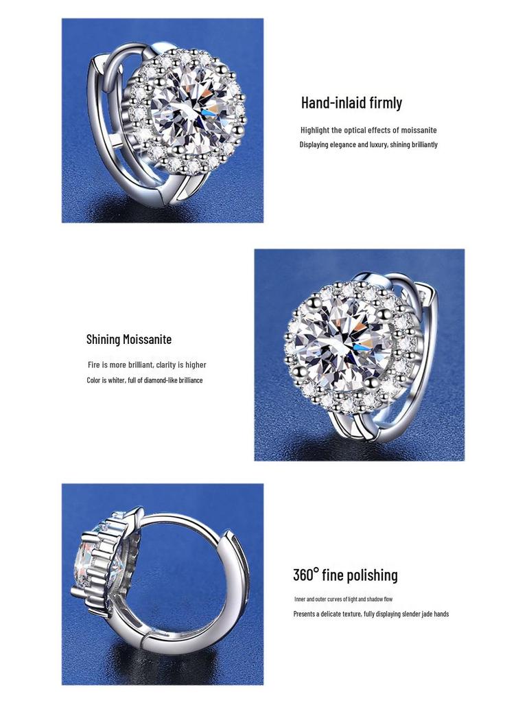 One Carat Sunflower Moissanite Earrings - Super Shiny Women's Hoops & Cuffs